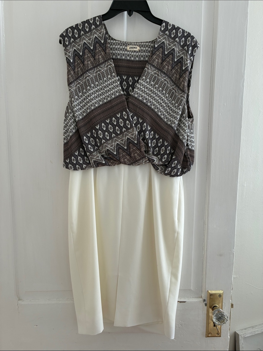 L'AGENCE Brown & Cream Patterned Midi Dress